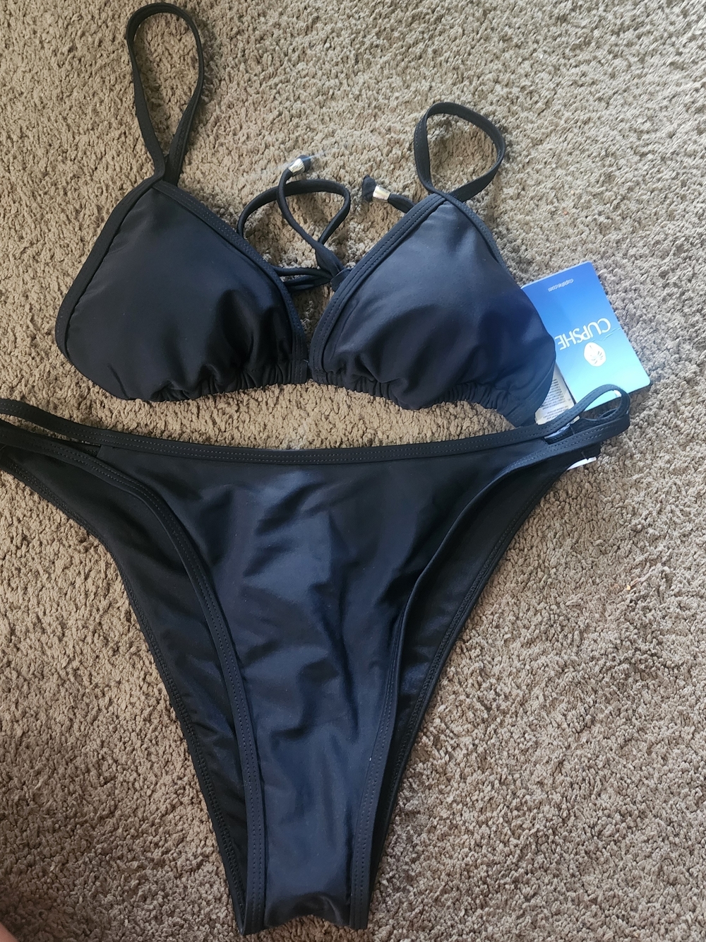 Cupshe Black Triangle Bikini Set - Solid Black Women’s Swimwear